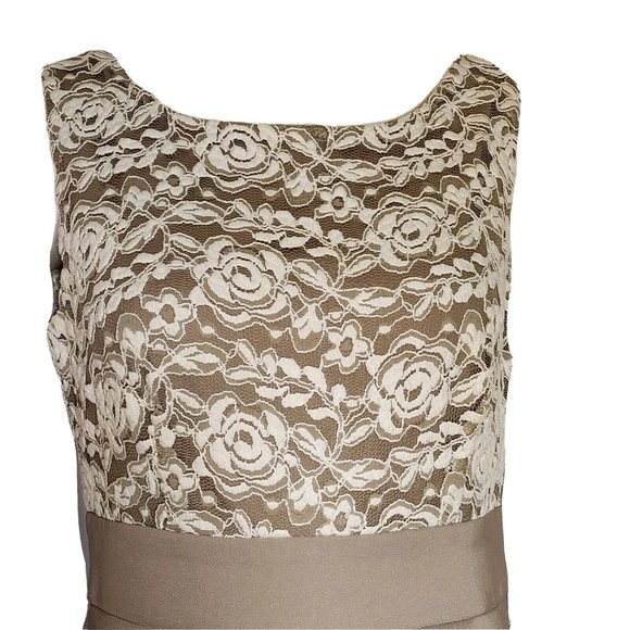 CONNECTED APPAREL Tan White Floral Lace Detail Sleeveless Dress Womens Size 6 - Picture 2 of 8